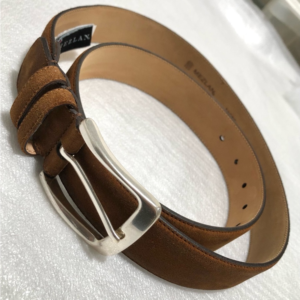 Mezlan Tan Leather Belt with Silver Buckle